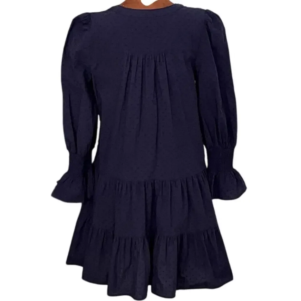 Pomander Place Sz M Kenzo Dress Navy Cotton Swiss Dot Summer Casual Breezy Comfy - Picture 3 of 15